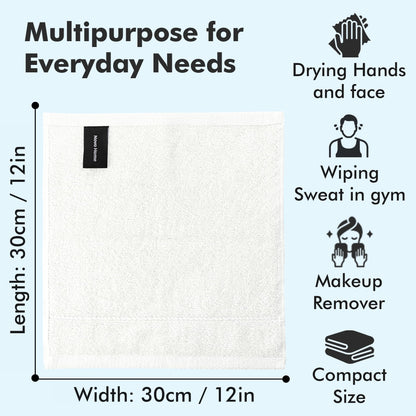 Novo Home Face Towels Pack of 12 – 550 GSM 100% Cotton Washcloths (30x30cm) – Soft, Quick Dry, Highly Absorbent Flannels for Bathroom, Spa, Gym