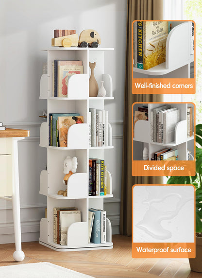 4 Tier Rotating Bookshelf Kids Adjustable Tiers Square Revolving Bookcase