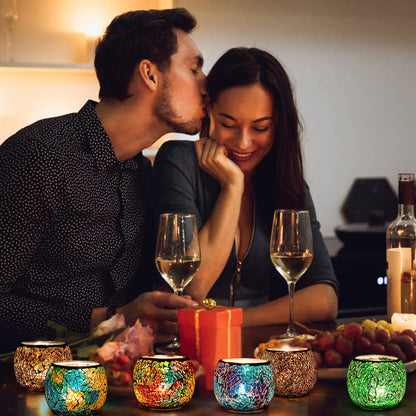 Larcenciel Mosaic Glass Candle Holder/Tea Light Holder/Vase/Pen Holder, Romantic Handmade Shattered Glass Tea Light Candle Shade/Potted Plants Bowl