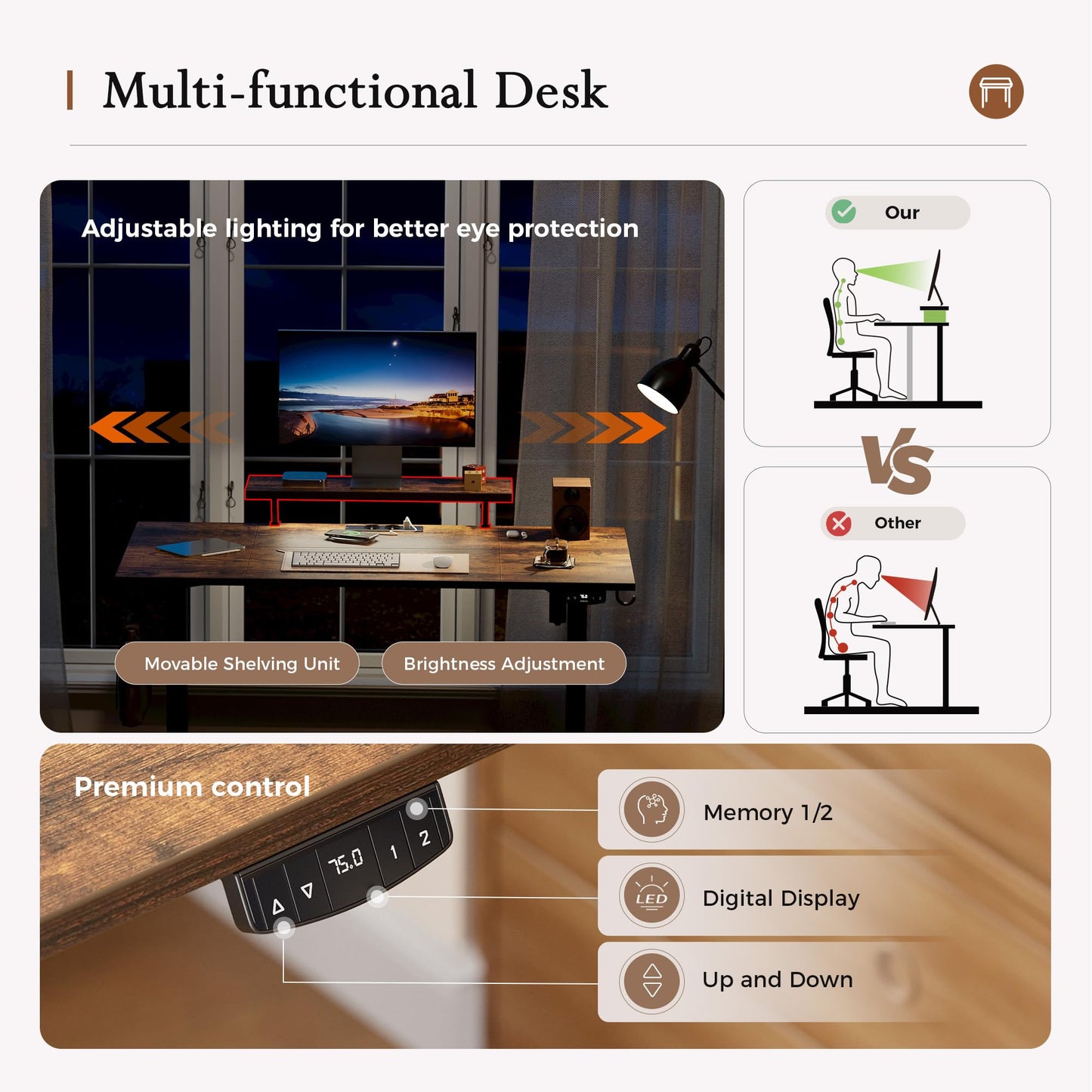 Klicelor Electric Standing Desk, Led & Plug, Movable Monitorstand, 140x80