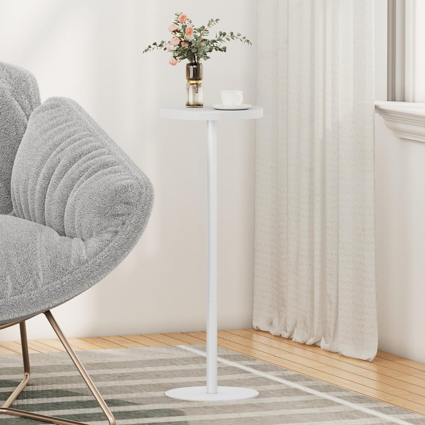 TUTOTAK Tall Round Side Table, Small End Table, Set of 2, Drink Table, Pedestal Side Table, livingroom, White V1TB01BW0652EU