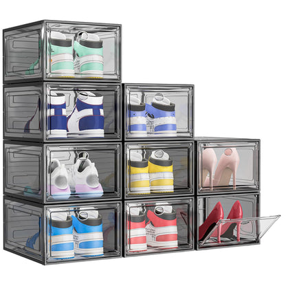 TidyTrove Shoe Storage Box, 9 Pcs Shoe Box Clear Plastic Stackable, Sturdy Foldable Shoe Organizer Containers with Magnetic Door for Women/Men, Black