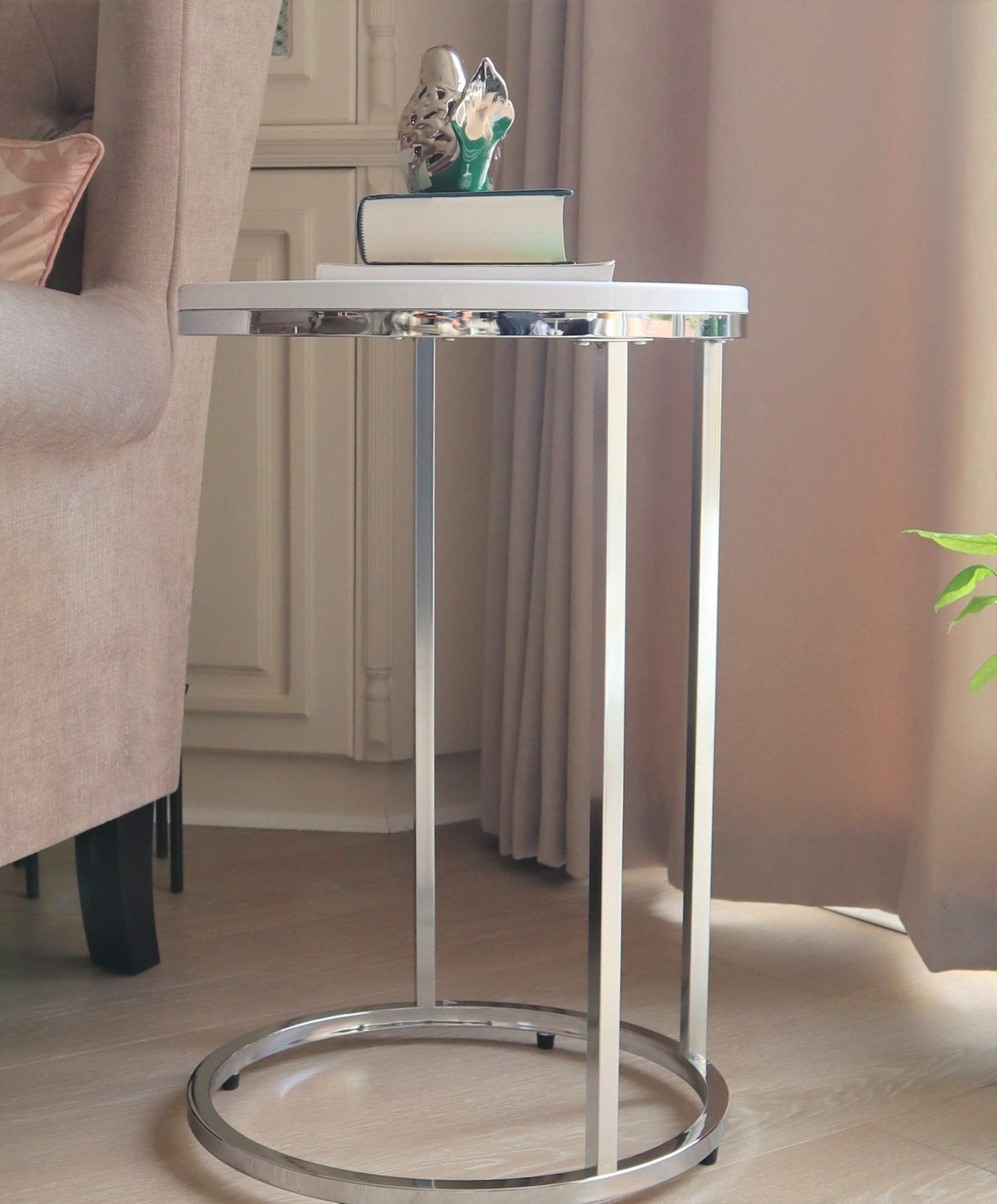 Aspect Paloma Round Side/End Table, Wooden Tops and Chrome Base (White)