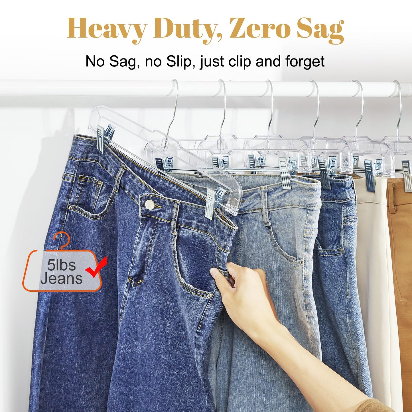 HOUSE DAY Trouser Hangers 36cm Plastic Crystal Skirt Hangers with Ajustable Clips Space Saving Premium Edition Solid Elegant for Trousers, Skirts