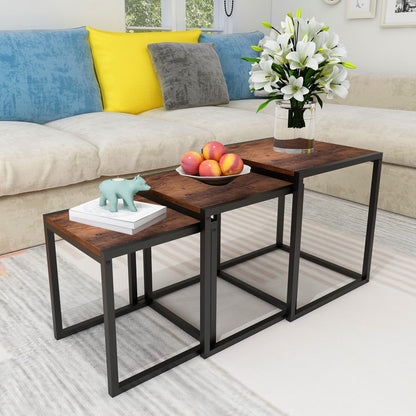 HAHRIR Nesting Coffee Table Set of 3, Stacking Metal Side Tables, Brown