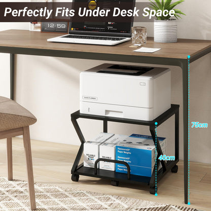PUNCIA 50x50cm 2-Tier Printer Stand with Pull Out Shelf Black