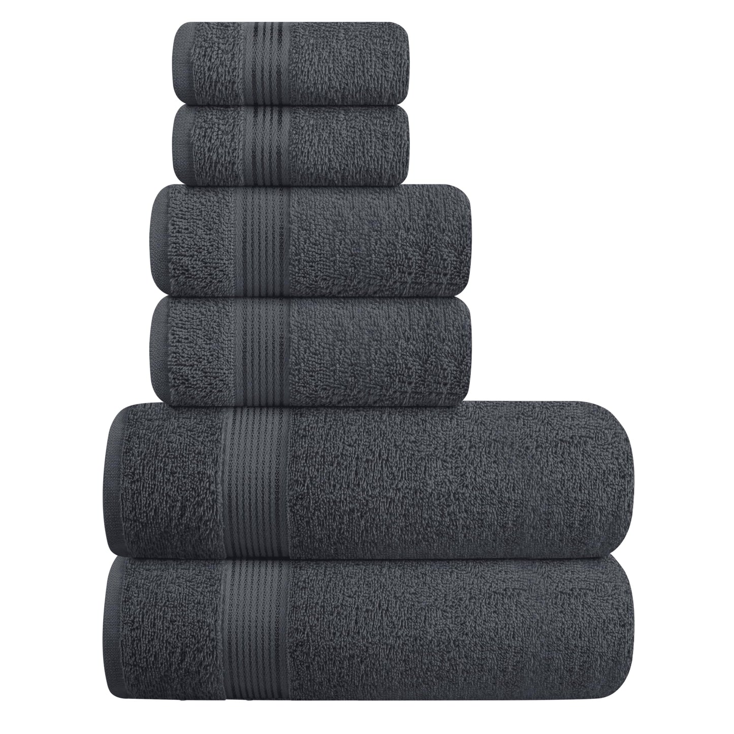 Elvana Home Ultra Soft 6 Pack Cotton Towel Set, Contains 2 Bath Towels 28x55 inch, 2 Hand Towels 16x24 inch & 2 Wash Coths 12x12 inch, Ideal Everyday