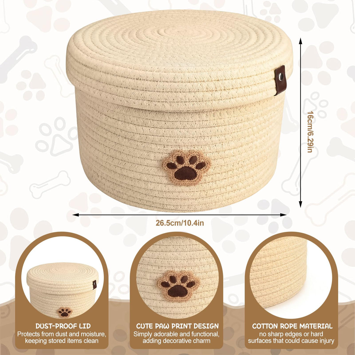 YancLife Storage Basket with Lid, Round Cotton Rope Woven Baskets, Stuffed Animal Toys Organizer for Nursery