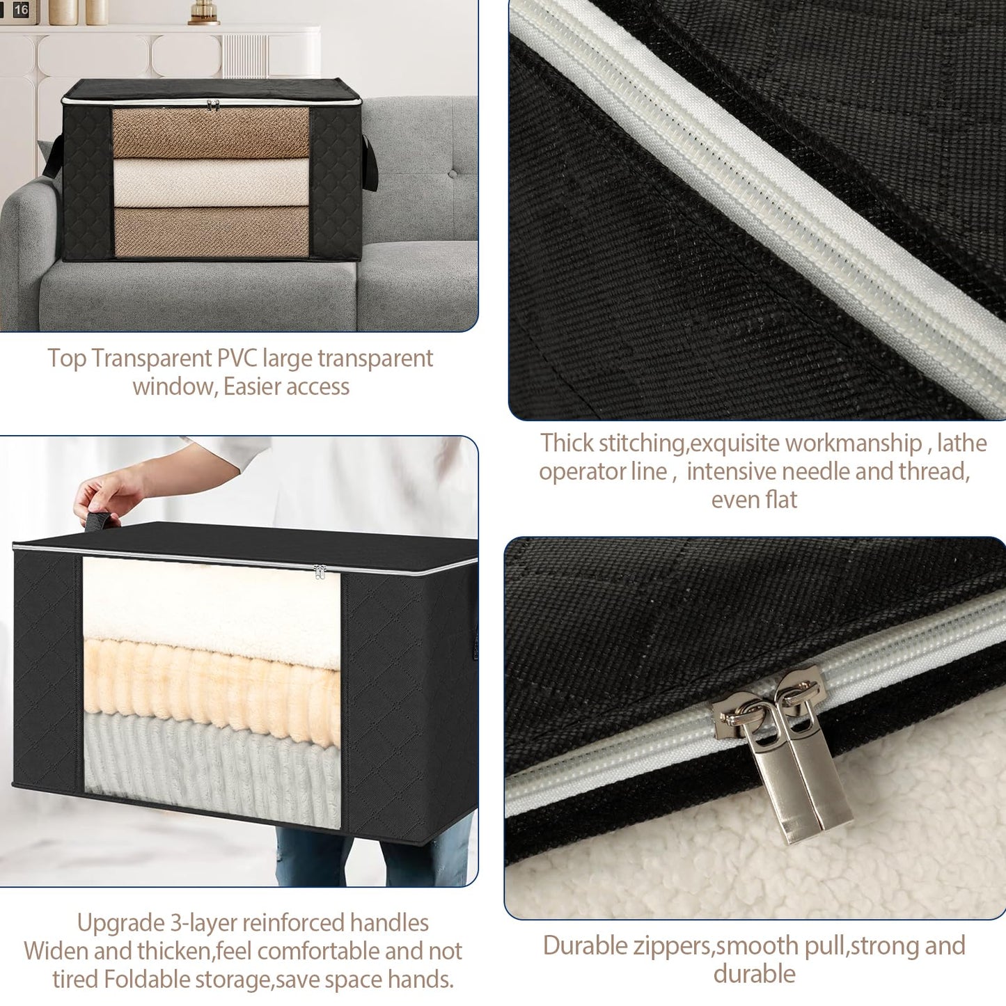 AiQInu 2PCS 90L Foldable Clothes Storage Boxes Large Capacity Storage Box for Clothes and Blankets with Reinforced Handle for Wardrobe and Bedding 60