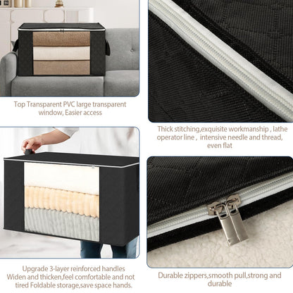 AiQInu 2PCS 90L Foldable Clothes Storage Boxes Large Capacity Storage Box for Clothes and Blankets with Reinforced Handle for Wardrobe and Bedding 60
