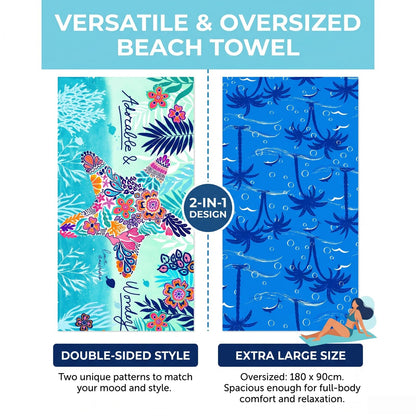 MXZWOC 2 Pack Microfibre Beach Towels, Extra Large 180 x 90 cm, Sand Free & Quick Dry Lightweight Travel Towels for Adults