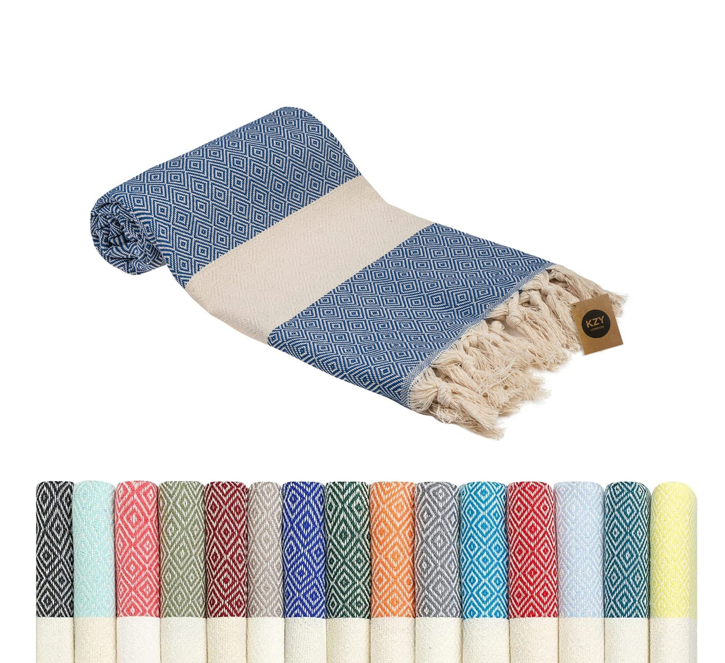 KZY LONDON Beach Towel 2 Pack Large Turkish Beach Towels for Camping, Swimming, Gym - Quick Dry, Absorbent