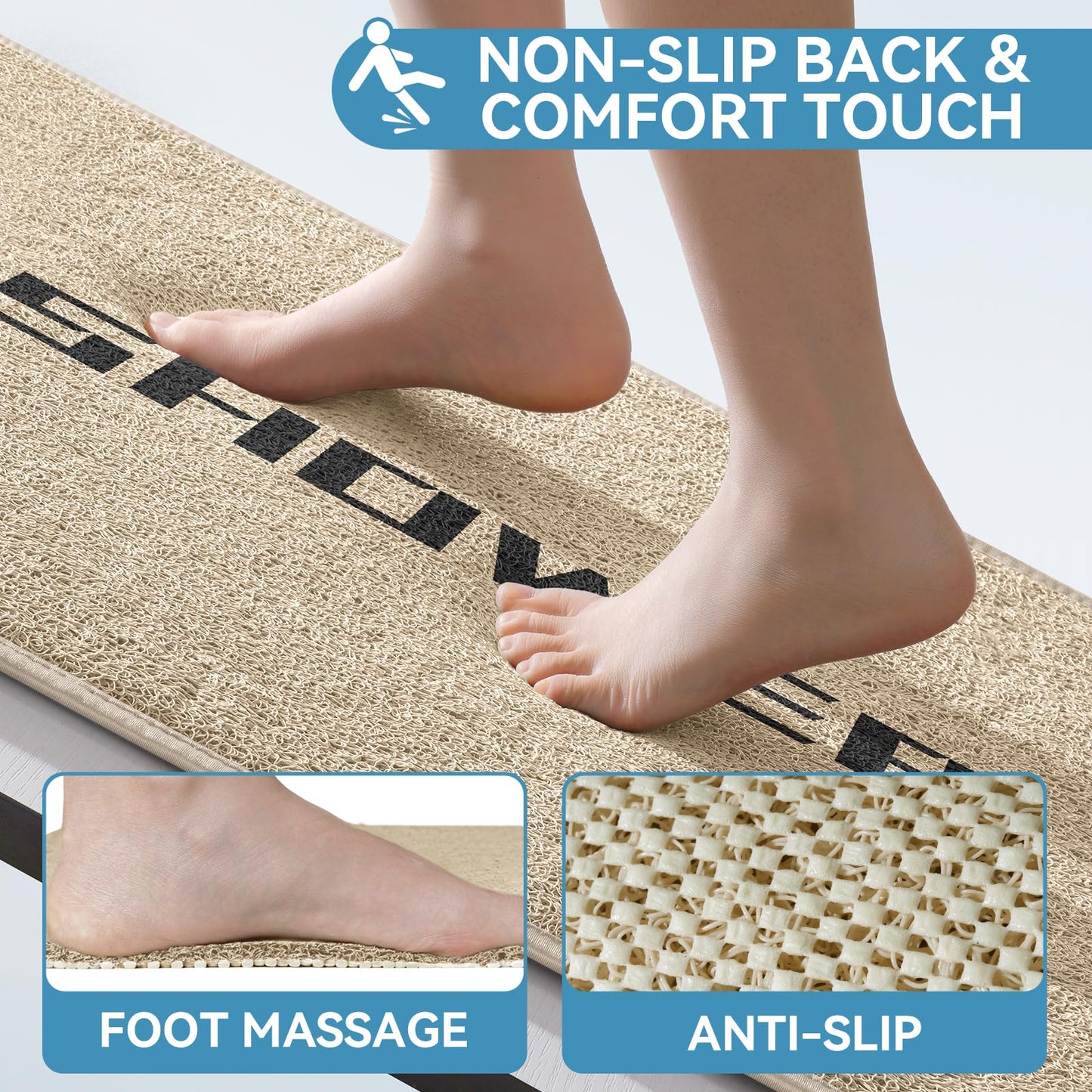 Muecleao Loofah Shower Mat, Non Slip Anti Mould Bath Mats with Reinforced Edge for Inside Shower, Washable Antibacterial Soft PVC Bath Mat with Drain