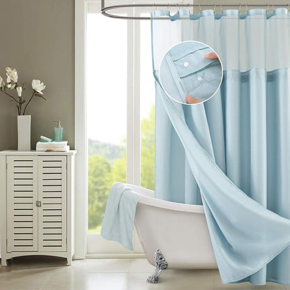 Dainty Home Waffle Weave Shower Curtain Set with Snap-in Liner in Sky Blue 70" x 72" – Modern Luxury Shower Curtain with Mesh Top Window