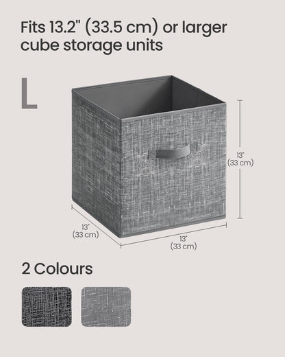 SONGMICS Storage Cubes, 33 cm Non-Woven Fabric Bins with Double Handles, Set of 8, Wardrobe Organisers for Shelves, Foldable, for Clothes, Cattail