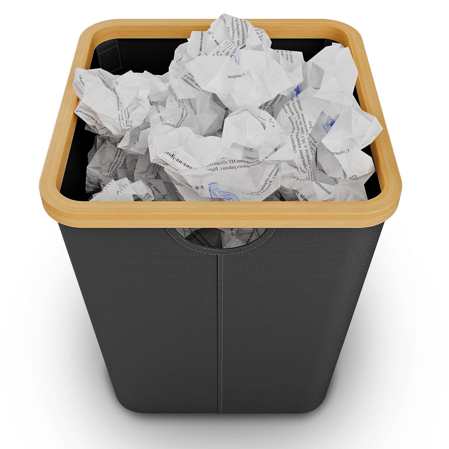 Vireon Waste Paper Bin with Bamboo Frame 30L Waste Basket with Oxford Fabric - Desk Bins for Office & Home Accessories (Black, Square, 30, Litres)
