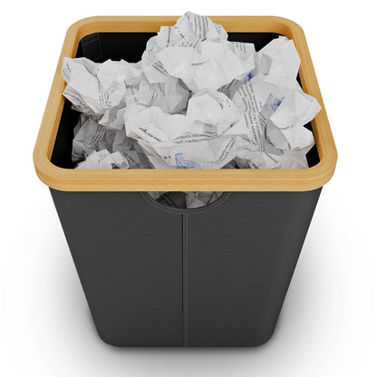 Vireon Waste Paper Bin with Bamboo Frame 30L Waste Basket with Oxford Fabric - Desk Bins for Office & Home Accessories (Black, Square, 30, Litres)