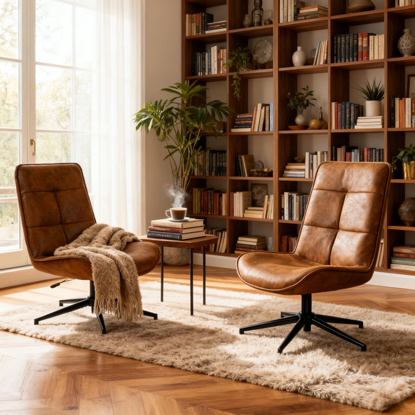 MEUBLE COSY Lounge Chair Comfortable Swivel, Modern Recliner with Adjustable Backrest, Living Room Armchair Height Adjustable, Soft Suede, Metal Legs