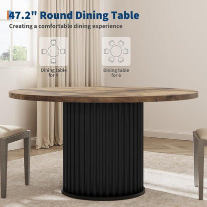 Crevyteg 47" Round Dining Table for 4-6 People, Dining Room Table with Sturdy Waveform Metal Pedestal Base