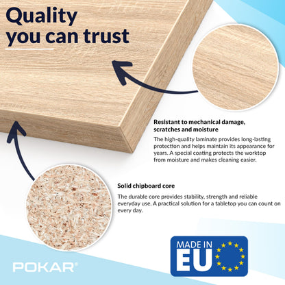 POKAR Table Top 140x60 cm | Desk Top 25 mm Thick | Perfect for Height Adjustable Standing Desk or Dining Table DIY | Durable Laminated Table Top
