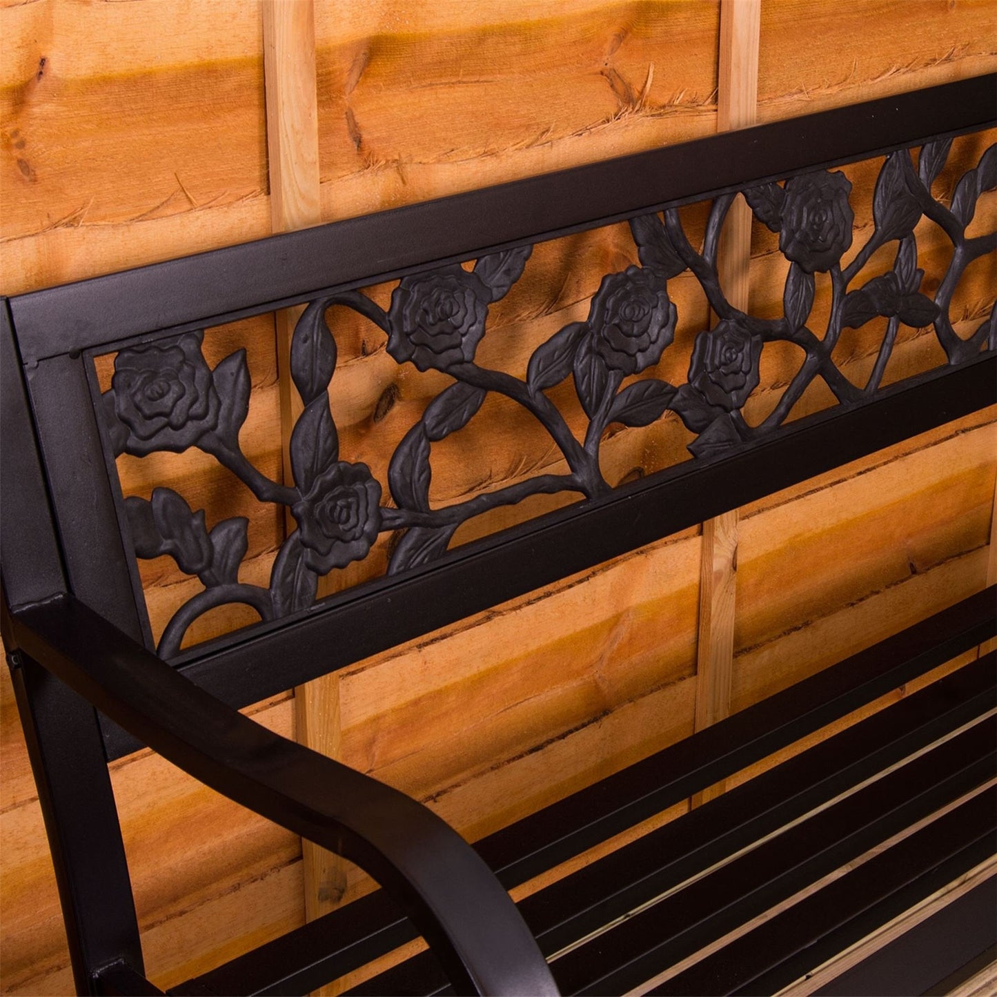 Garden Vida Steel Garden Bench, Rose Design 3 Seater Outdoor Furniture Seating Park Patio Seat , Black