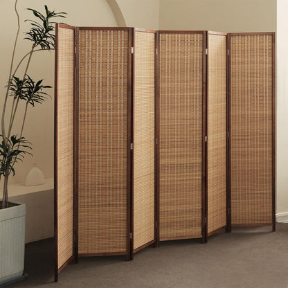 Furnnylane 6 Panel Bamboo Room Divider and Folding Panel Screen,Bamboo Panel Divider for Room Separation,Brown,170 cm H x 234 cm W