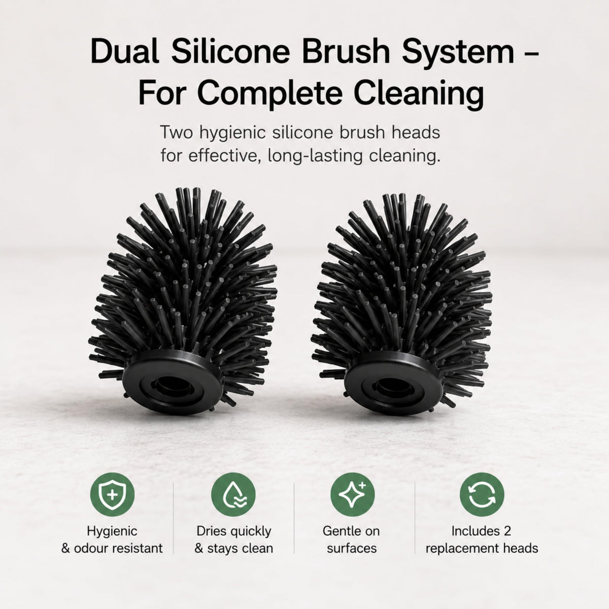 White Wall Mounted Toilet Brush & Holder – Silicone Toilet Brush, Matte White 304 Stainless Steel, Self-Adhesive or Screw Fixing