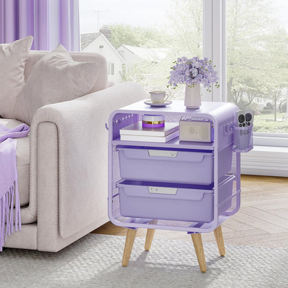 SYKIARIOL Side Table Nightstand with Storage Drawer, White