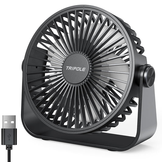 TriPole USB Desk Fan, 3 Speeds Adjustable Strong Wind Table Fan, 360? Head Rotatable 1.5 m Cable Personal Desktop Fans, 4.5 Inches Portable Mini Fan