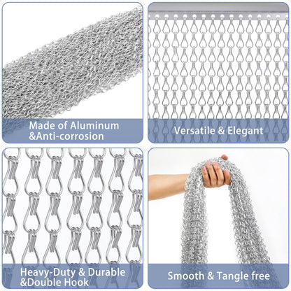 VerRich Silver Chain Curtain Door Fly Screens 80 x 200cm Aluminium Insect Screen for doorways