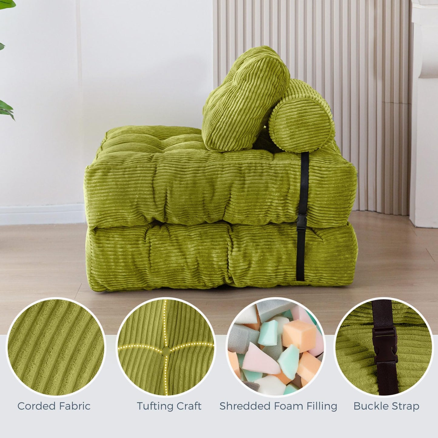 MAXYOYO Folding Sofa Bed, Convertible Sleeper Chair with Pilow Foldable Matress with Back Support