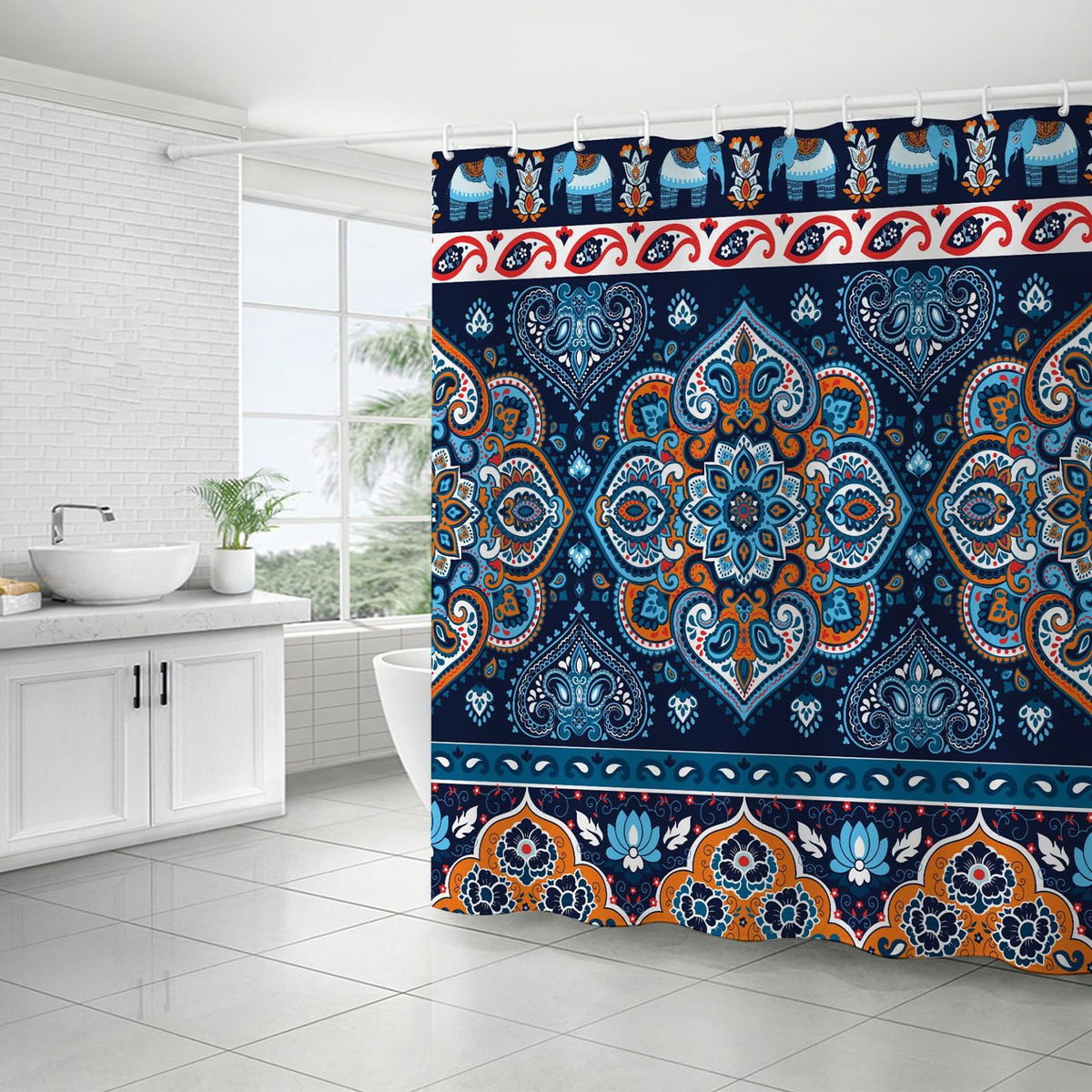 FAIRYGATE Bathroom Curtains Window Shower Curtain Heavy Duty Polyester Fabric Waterproof Digital Painting Pattern for Shower Stall Bathroom Curtains