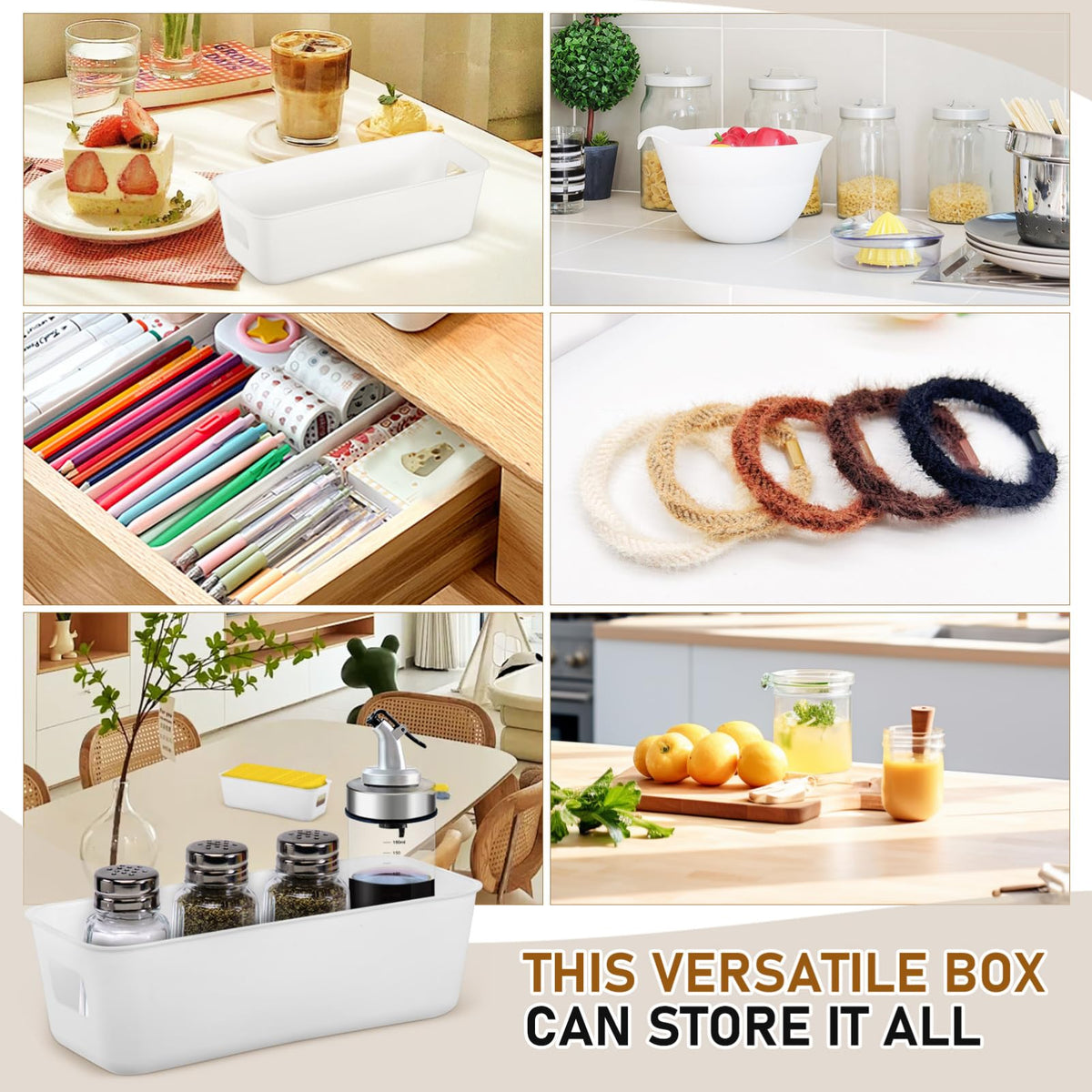 Mobestech Storage Bins Set of 8 Plastic Storage Box with Lid Thin Rectangle Basket for Kitchen Pantry Bathroom under Sink Shelves Organisation 8.86 X