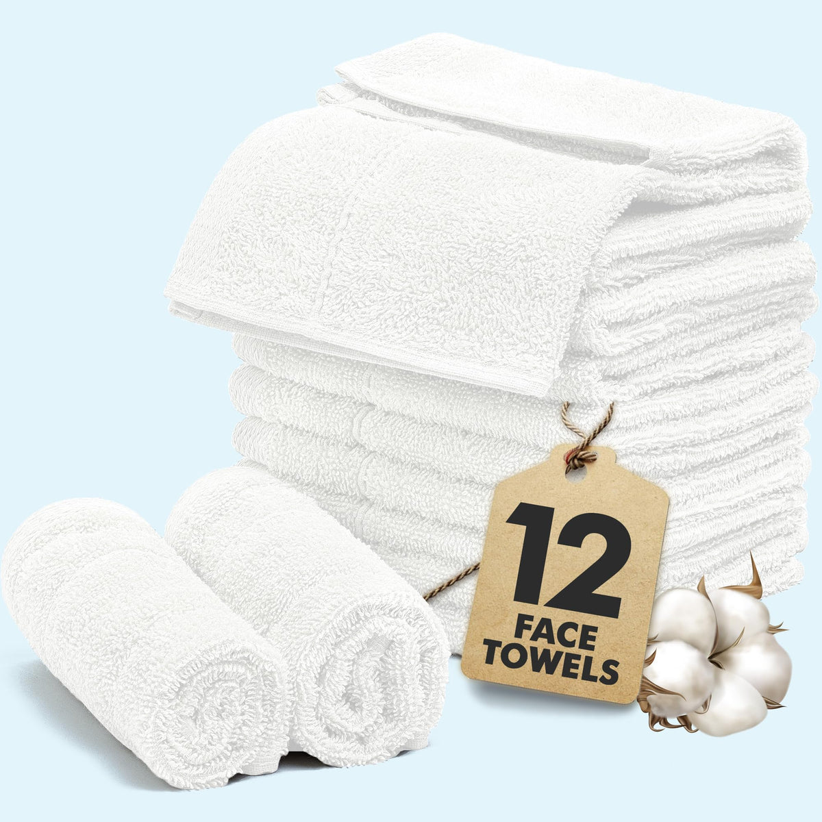 Novo Home Face Towels Pack of 12 – 550 GSM 100% Cotton Washcloths (30x30cm) – Soft, Quick Dry, Highly Absorbent Flannels for Bathroom, Spa, Gym
