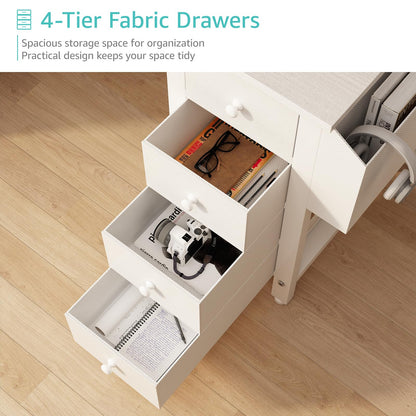 Lufeiya White L Shaped Computer Desk with Drawers & Storage Shelves, 120CM Corner Reversible Desk with UK Power Outlet for Home Office Bedroom