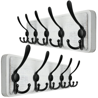 WEBI Coat Rack Wall Mounted,Wood Coat Hooks Wall Mount,16" Hole to Hole,Coat Hanger Wall,Hook Rack Rail,5 Triple Hooks for Hanging