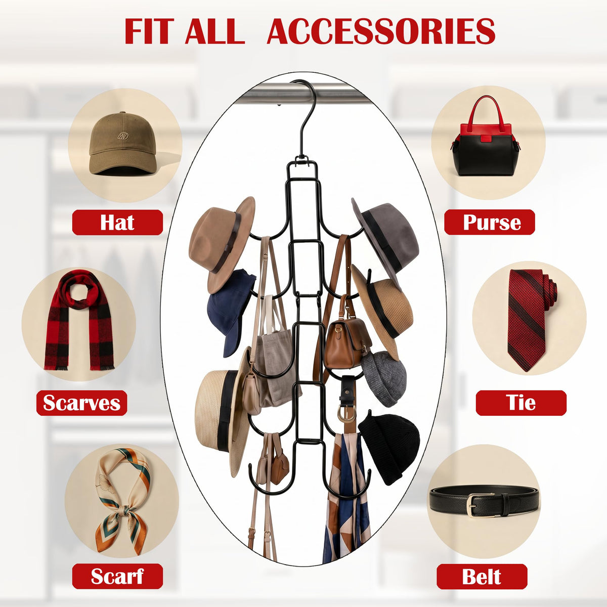 NINGFIST Hat Storage Organizer for Wall or Over the Door with 10 Hooks
