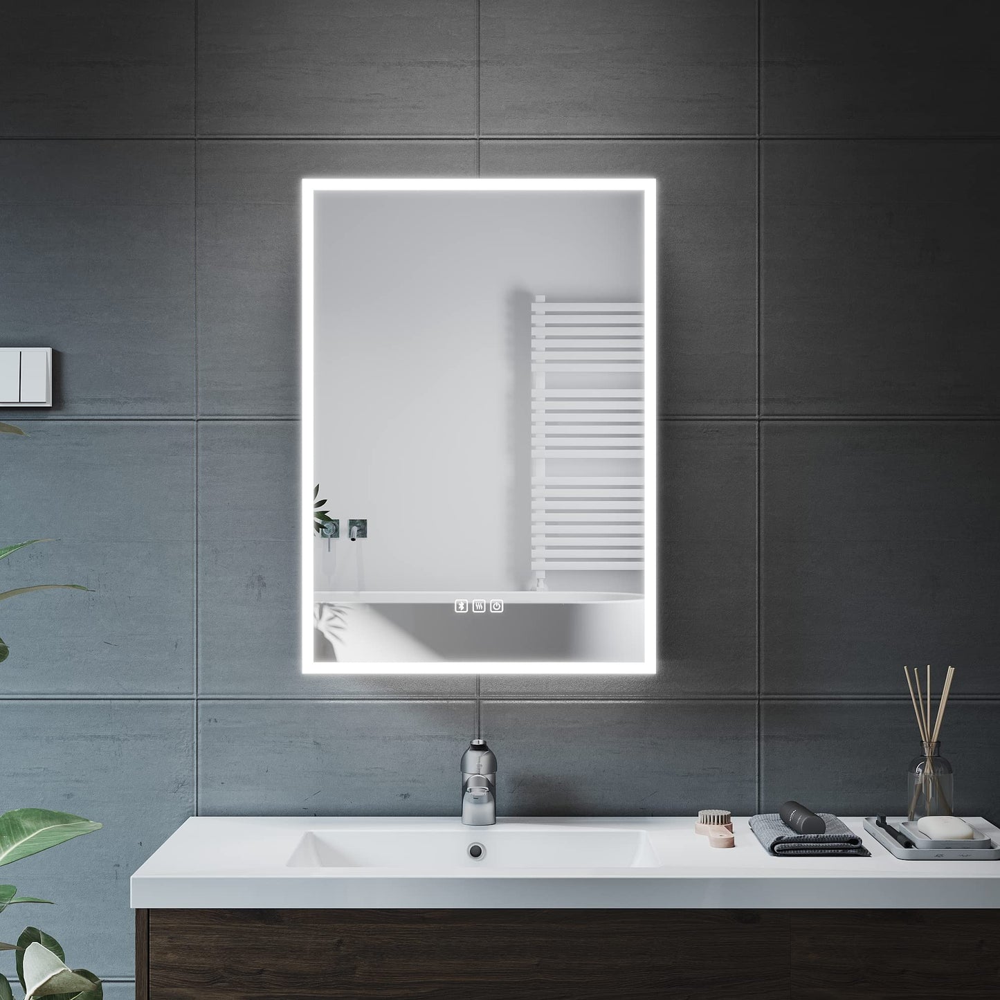 ELEGANT Bathroom Mirror Cabinets Stainless Steel Modern Shaver Socket Bathroom Mirror Cabinet with Demister Pad & Bluetooth Speaker 500 x 700 mm