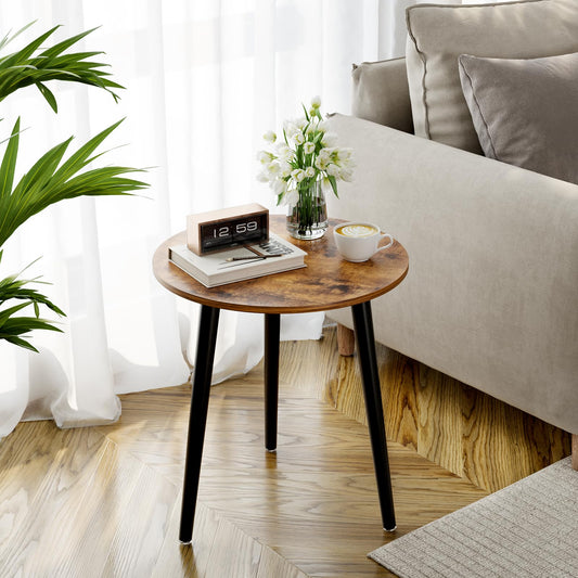 APICIZON Round Side Table, Small Coffee Table End Table for Living room, Bedroom, Small Space, Wooden Bedside Table, Easy Assemble, 42(D) x 51(H) cm,