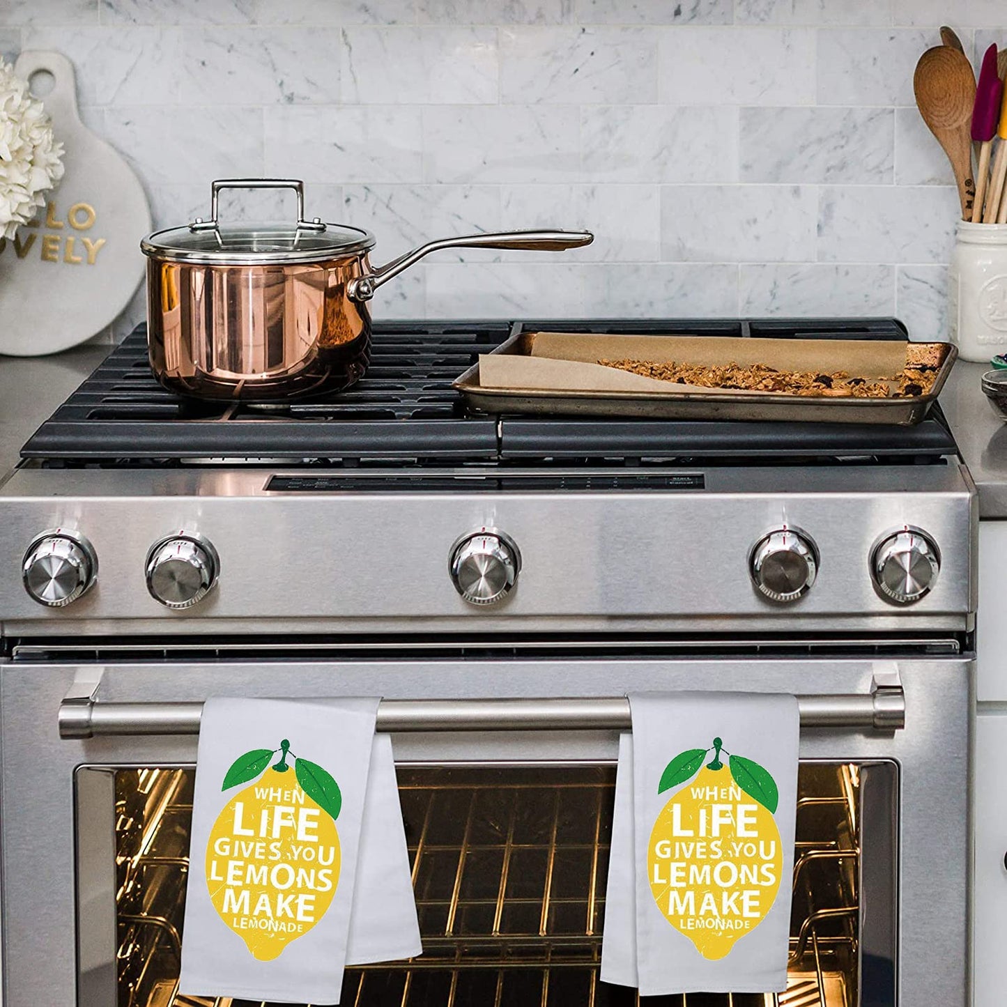 PLITI When Life Gives You Lemons Make Lemonade Novelty Kitchen Towels with Sayings Flour Sack Cotton Hand Towel (Make lemonade towelU)