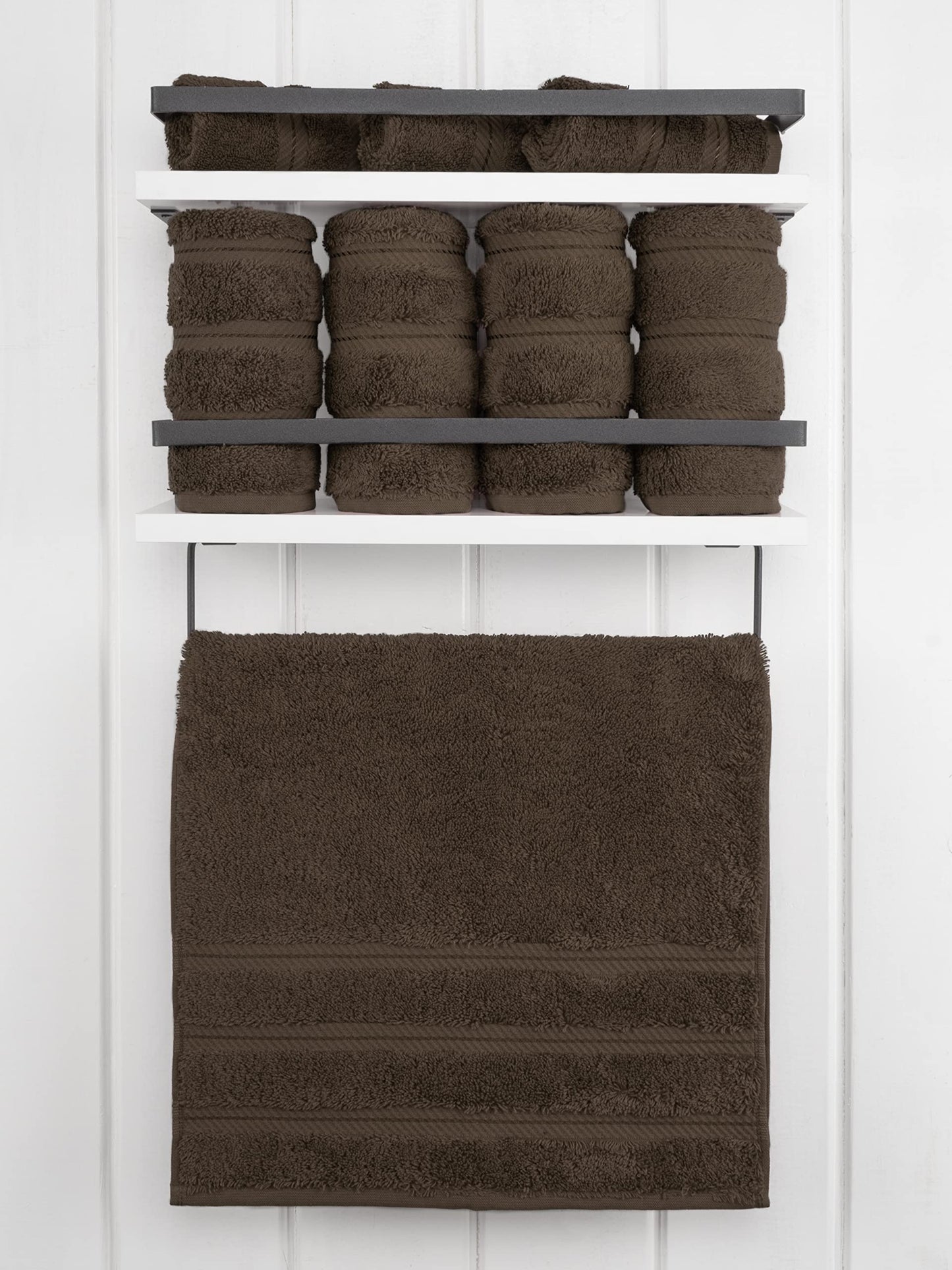 American Soft Linen Set of 4 Hand Towels for Bathroom, 100% Turkish Cotton, 600 g/m², Hand and Face Towels for Bathroom or Kitchen, Brown