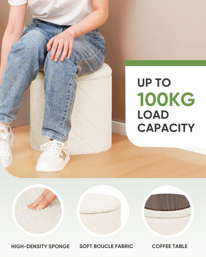 Bonlife Round Ottoman Stool with Storage, Folding Footstool,33x33x35cm