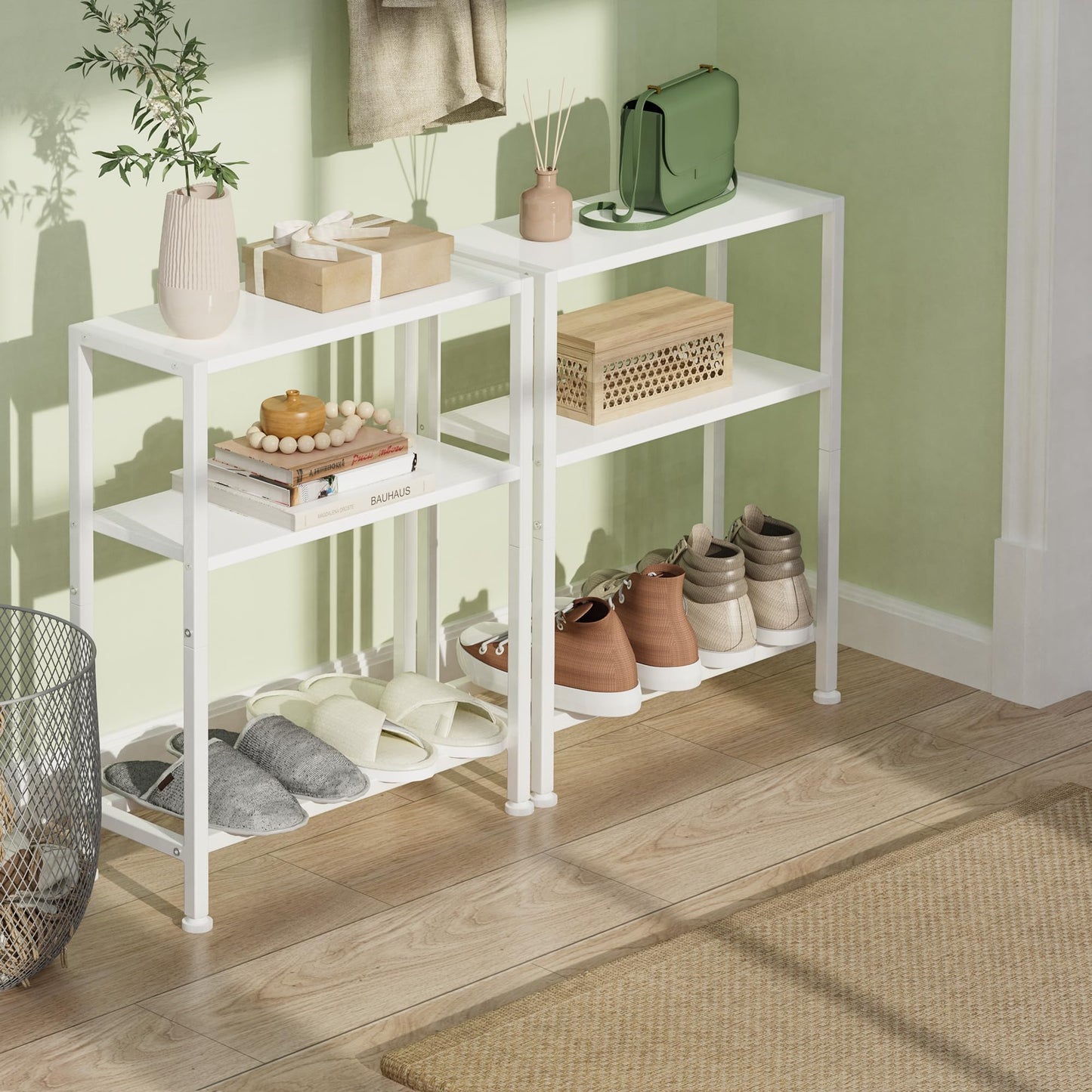 Vantimo Narrow Side Table, 3-Tier Small Shelving Unit, Slim Bedside Table for Small Space, Living Room, Bedroom, Sofa, Couch (White)