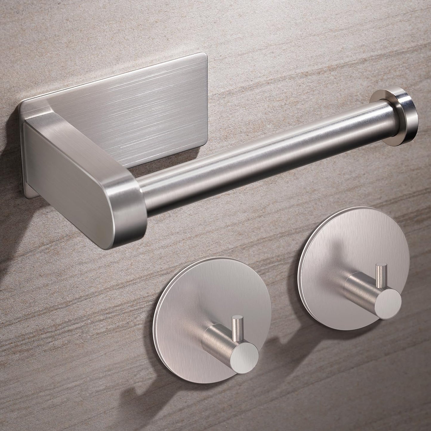 Aikzik Toilet Roll Holder Wall Mounted, Premium 304 Stainless Steel Self Adhesive Toilet Paper Holder and 2 Adhesive Hooks for Bathroom & Kitchen,