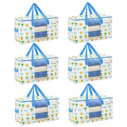 VENO 6 Pack Heavy Duty Moving Bags with Clear Window, Tropical Island, Storage Bags for Clothes and Comforter