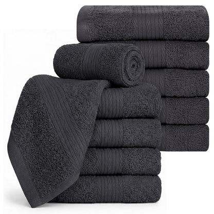 Ample Decor Cotton Washcloths Set 10, 30 X 30 cm, 100% Cotton Premium Quality Flannel Face Cloths, Highly Absorbent Fingertip Towels - Grey