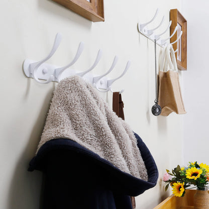 SKOLOO Modern Metal Coat Rack Wall Mount with 5 Hooks, Pack of 2, Sturdy Wall Coat Hooks for Hanging Coats, Jacket, Clothes, Hat, White