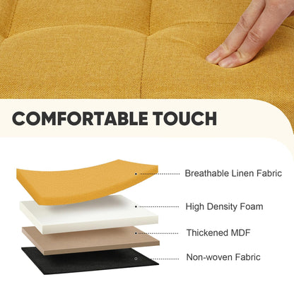 PINPLUS Linen Ottoman Storage Box with Lid, 42x32x32 cm, Ginger Yellow