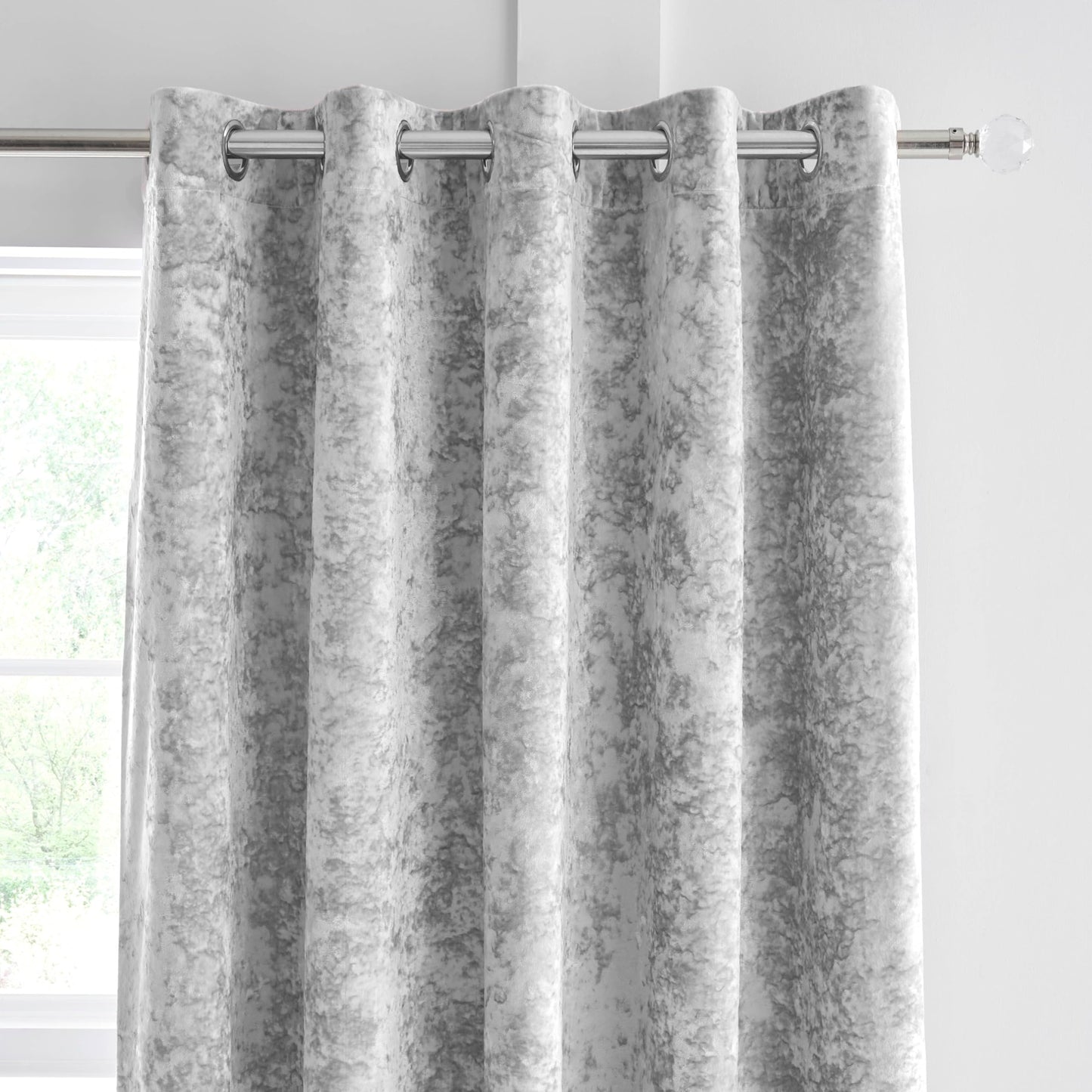 Catherine Lansfield Crushed Velvet 66x90 Inch Lined Eyelet Curtains Two Panels Silver Grey