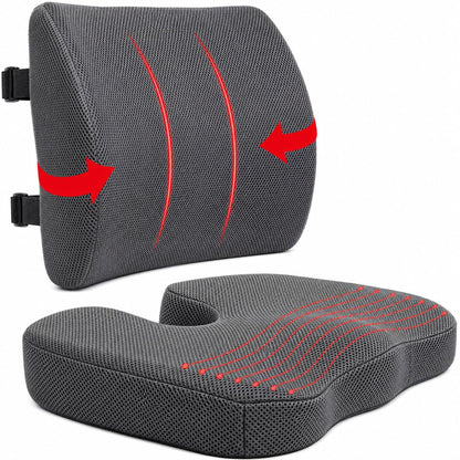 ELIXIR HIVE 2-Piece Orthopaedic Memory Foam Cushion Set – Coccyx & Sciatica Support (Grey)